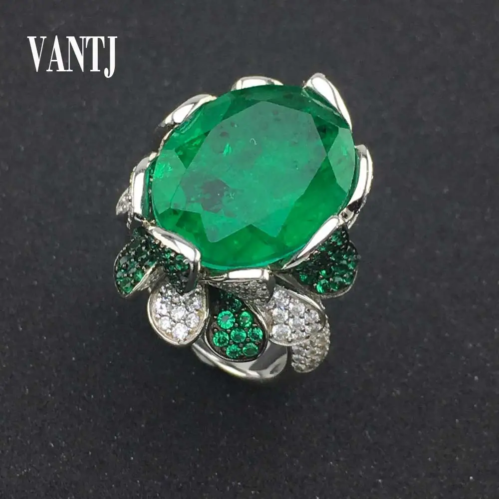 

VANTJ New Design Created Emerald Rings Sterling 925 Silver Syn.Gemstone Fine Jewelry For Women Lady Party Wedding Gift with Box