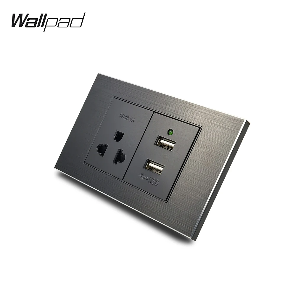 118*72mm US Socket with 2 USB Charging Ports Wallpad L3 Black Aluminum Frame US Universal Socket and Dual USB Charger