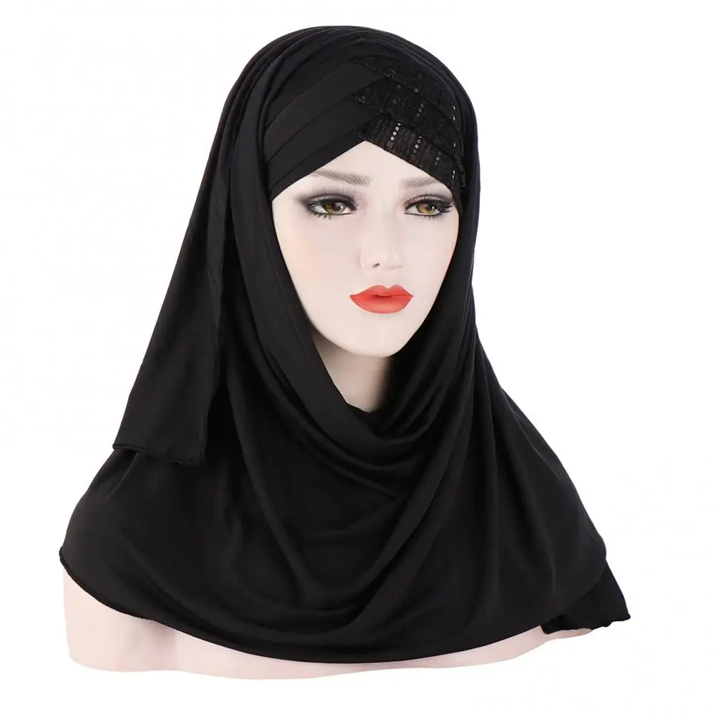 New Muslim Women Cross Silk Sleep Chemo Hat Beanie Women Soft Silk with Sequins Hijab Headwrap Headscarf Turban Hat Cap Headwear