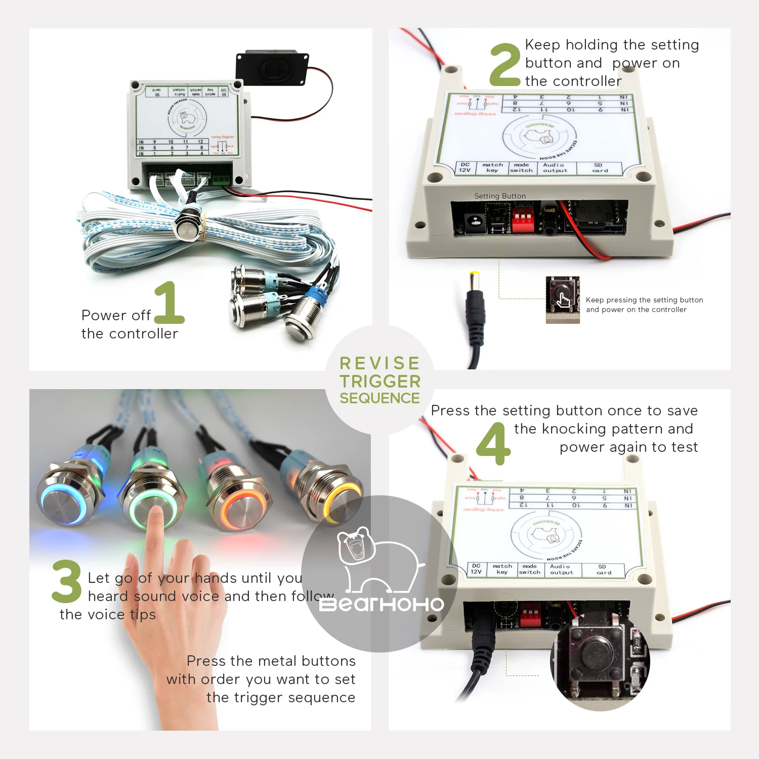 Imagem -06 - Bearhoho Escapar Sala Adereços Cores Botões de Metal Pressione Acender em Sequência para Controlar 12v Bloqueio Ímã para o Jogo Aventura