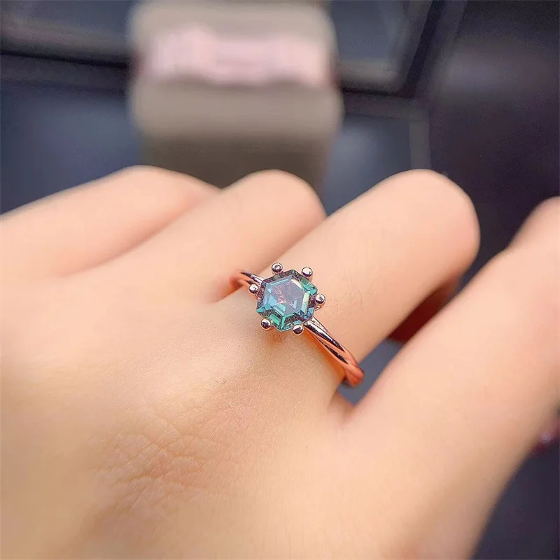 

Hexagon Lab Grown Alexandrite Gemstone Ring for Women 925 Sterling Silver 585 Rose Gold Luxury Ring for Promise New