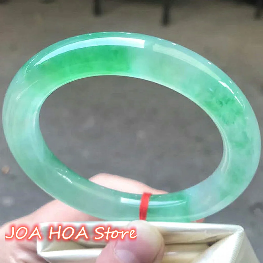 

Jade-ware Jewelry Natural Burma Jadeite Bangle Icy Species Oil Blue Floating Flower Jade Bracelet Quality HandRing Round Bar