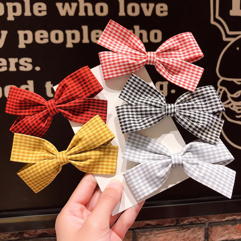 Fashion Plaid Hairgrips Bowknot Hairpin For Womens Girls Sweet Hair Side Clip Cute Barrettes Handmade Duck Bill Hair Accessories