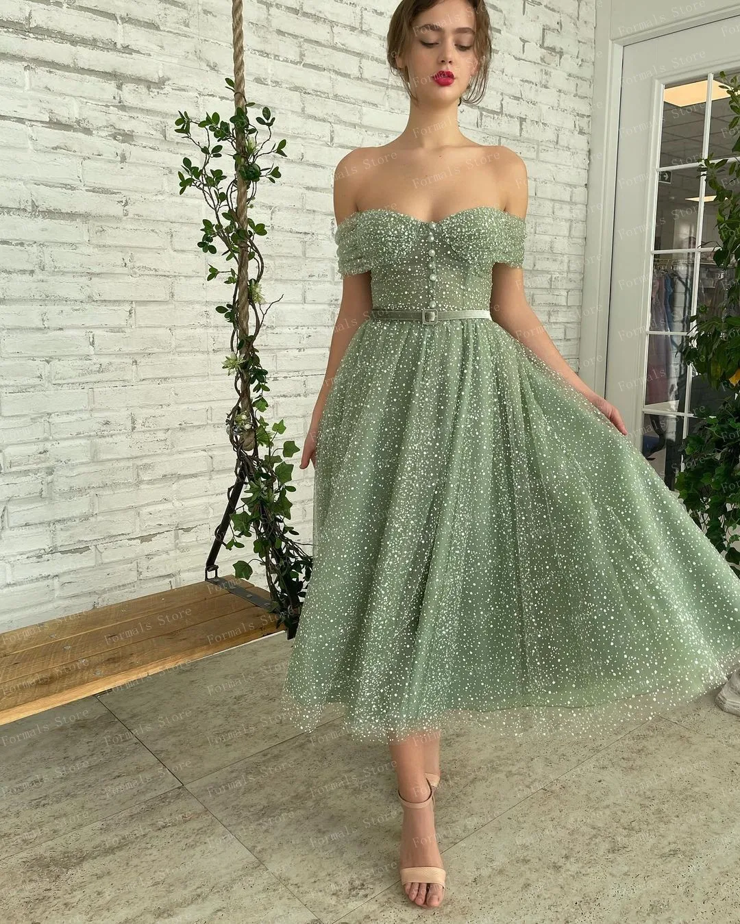 Off Shoulder Midi Dress A-line Party Dress Bridesmaid Dresses Elegant Dresses For Women For Party Green Dresses For Women