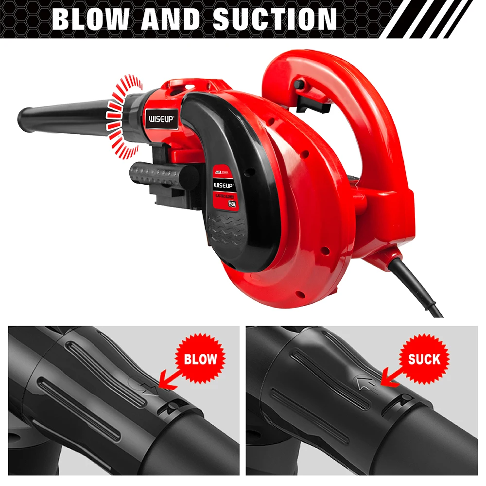 WISEUP 600W Electric Air Blower 6 Variable Speed Snow Blower Leaf  Blower Multi-Purpose Blower/Sweeper/Dust Cleaner Power Tool