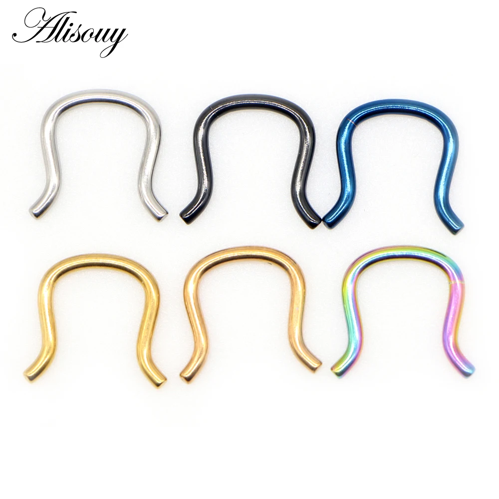 Alisouy 1pc U Shaped Punk Fake Open Septum Nose Ring Industrial Stainless Steel Helix Tragus Ring Earrings Body Piercing Jewelry