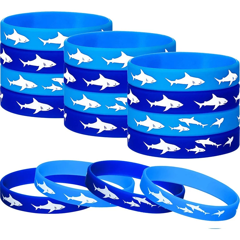 12pcs Shark Party Favors Rubber Wristbands Bracelet Blue Under the Sea Shark Birthday Party Favors Supplies Gift Decorations