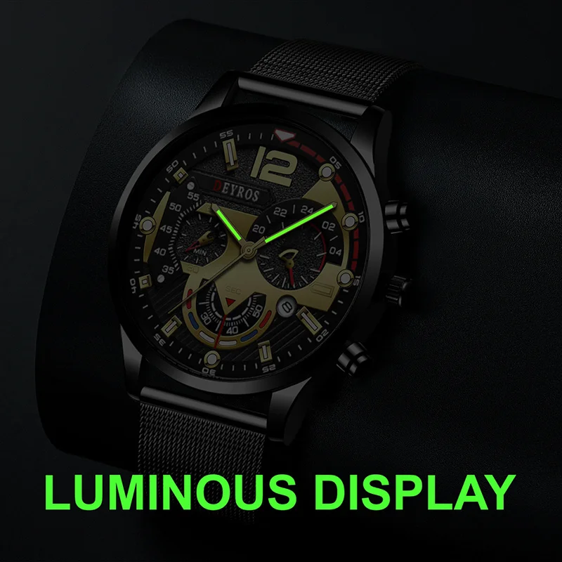 Fashion Men\'s Watches Stainless Steel Mesh Belt Quartz Watch for Men 2023 Male Business Calendar Luminous Hands Leather Clock