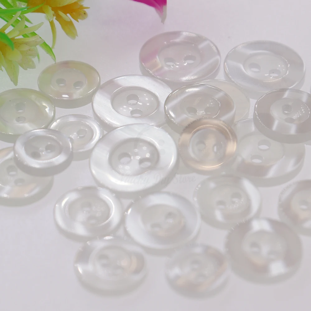 10mm - 15mm 2 Holes Broad Brim Pearlescent White Resin Shirt Buttons for Sewing Basic Shirt Sweater Pajama Button Supplies