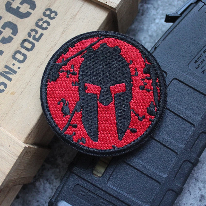 Spartan Armor Warrior Skull Helmet Embroidery Patch Red Military Tactical Emblem Badges Devil Sticker for Clothes Vest Backpack