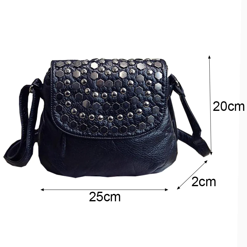 Soft PU Leather Women Messenger Bag Casual Ladies Shoulder Crossbody Bag Female Vintage Rivet Handbag Black bolsa feminina