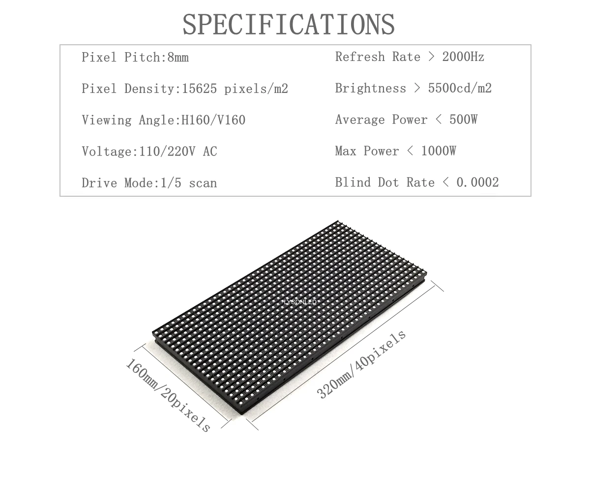 Outdoor Smd Full Color P8 Led Module Panel of Video Wall Screen 320x160mm