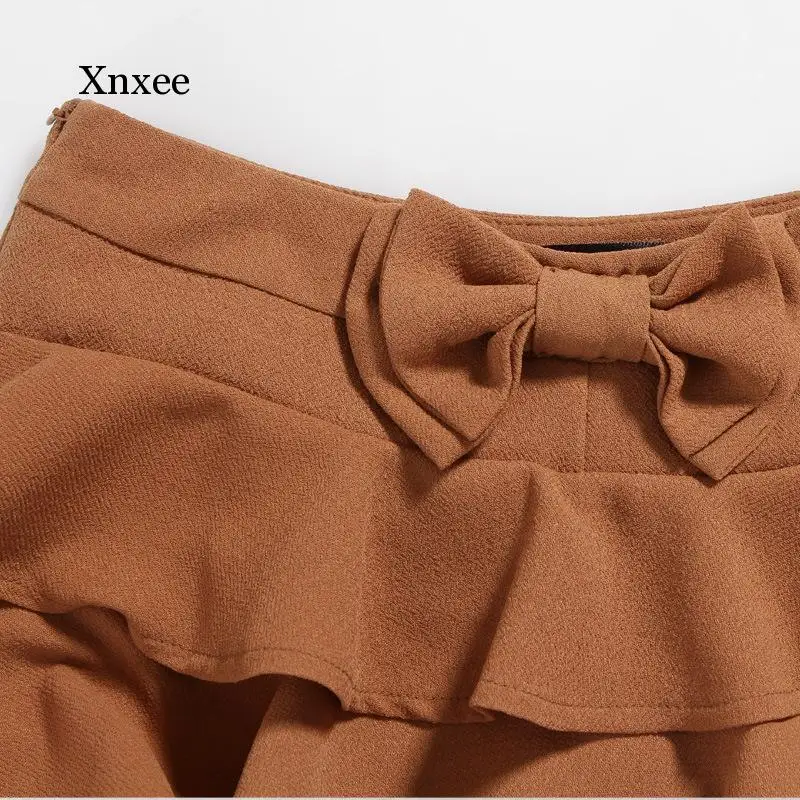 A-Line Bow Ruffles Mini Skirt Spring Summer Women Cute Solid High Waist Short Skirts Sweet Sexy Elegant Female Casual Clothing