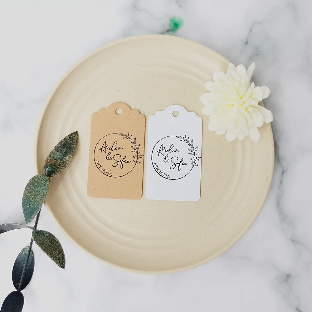 

JD32-100 Pcs 35x62mm Wedding Decoration Labels Tags with flowers Customized With Own Logo Hang Tags For Handmade Items