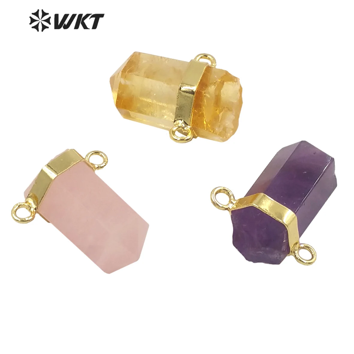 WT-P1763 WKT Gorgeous Natural Stone Hexagonal Pendant Gold  Double Hook Pendant  Lady Jewelry Gifts Necklace Accessories