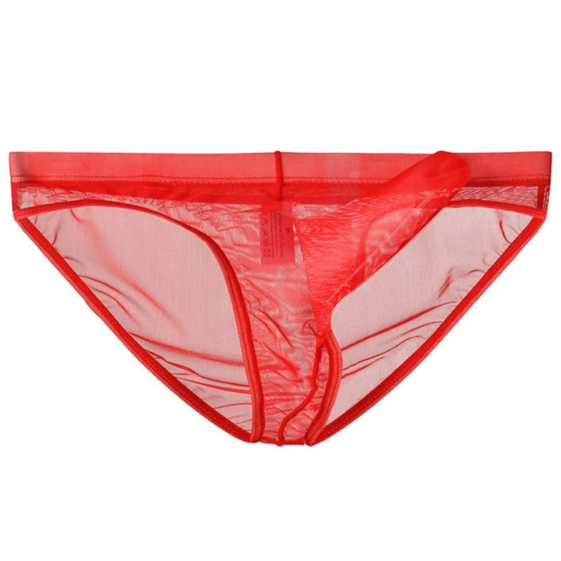 New Men\'s transparent  Closed Penis Sleeve ultra-thin under wear Net yarn sexy breathable men underwear Briefs