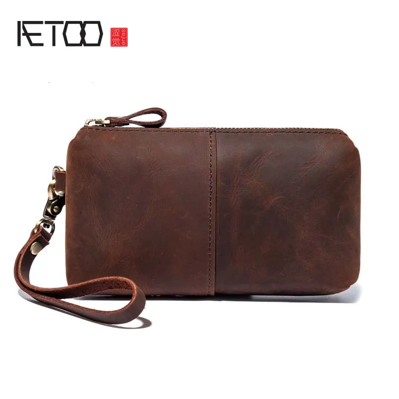 AETOO New style leather bag retro crazy horse leather clutch handbags men's handbags ladies' handbags