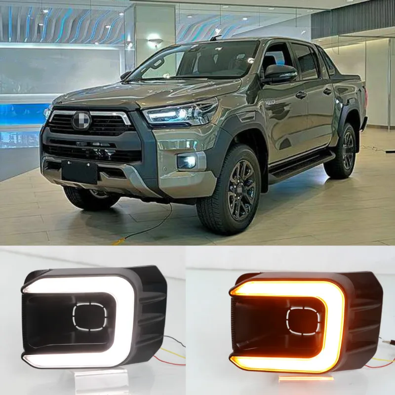 

1 Pair Car LED Daytime Running Light Turn Yellow Signal Relay 12V DRL Daylight For Toyota Hilux Revo Rocco 2020 2021