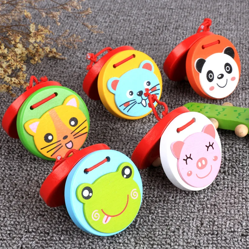 Wooden toy clapper handle cute chestnut musical instrument toys children's development music education toys children's gifts