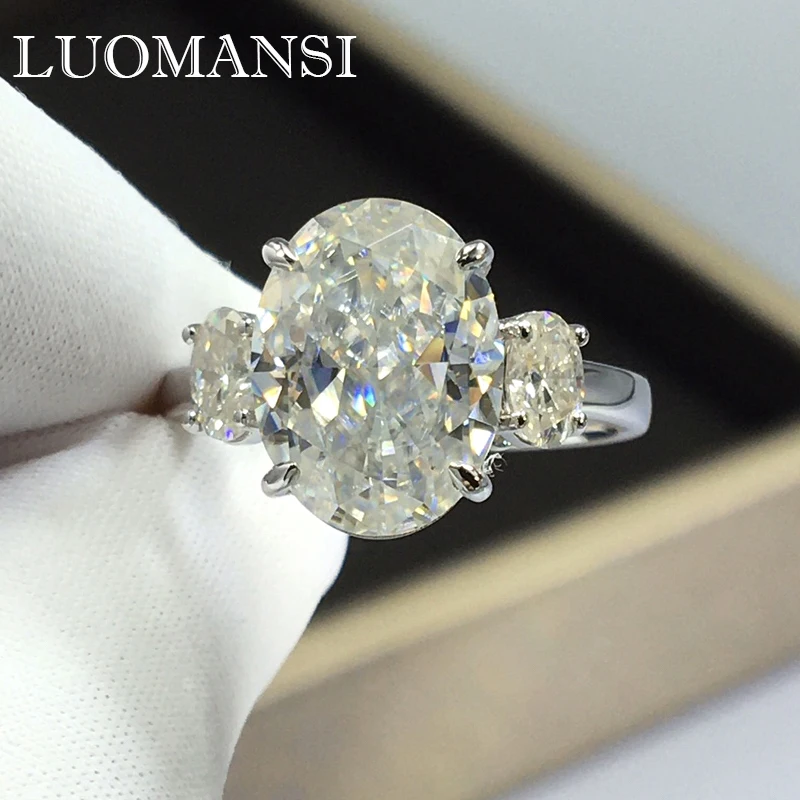 

Luomansi 10CT 11*16MM D Egg-shaped Moissanite 18K AU750 Gold Ring Passed Diamond Test High-end Wedding Jewelry Party