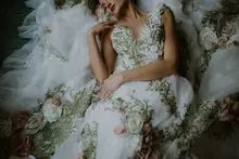 White V-Neck Wedding Dress with Open Back #5