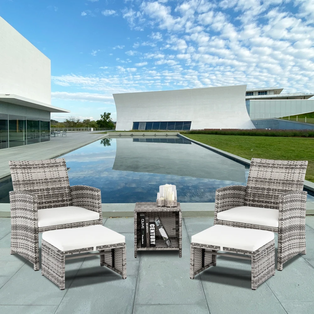 Outdoor Patio  Furniture Set 5pcs 2 Chairs 2 Footstools 1 Coffee Table Combination Sofa Gray Gradient