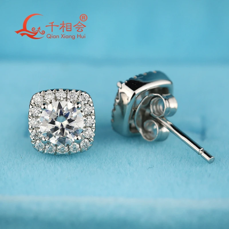 925 Silver Ear Studs 8mm width Cushion Shape 0.5ct 5mm White Moissanite Stone Earrings for Women Jewelry Gift