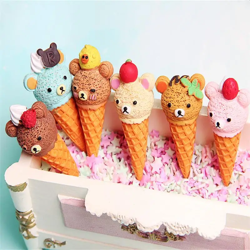 5 pz/lotto In Miniatura Carino Ice-cream Cone forma di orso di Ghiaccio-crema per blyth ob11 bjd Dollhouse Decorazione Finta giocattoli Cucina giocattolo