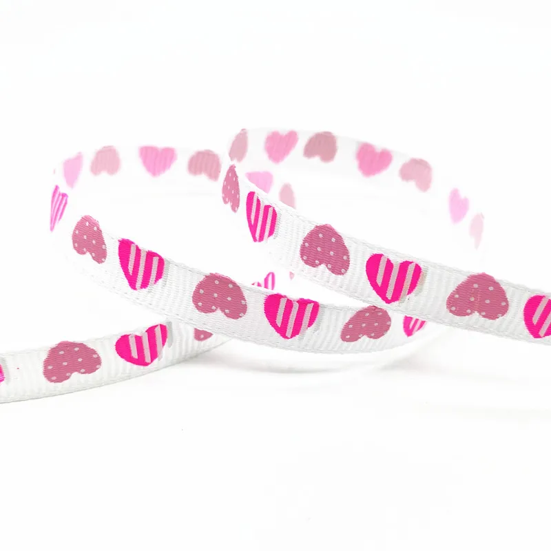 5 Yards 10mm Printed Heart Grosgrain Ribbons for Gift Wrapping Wedding Decoration Hair Bows DIY #Ro