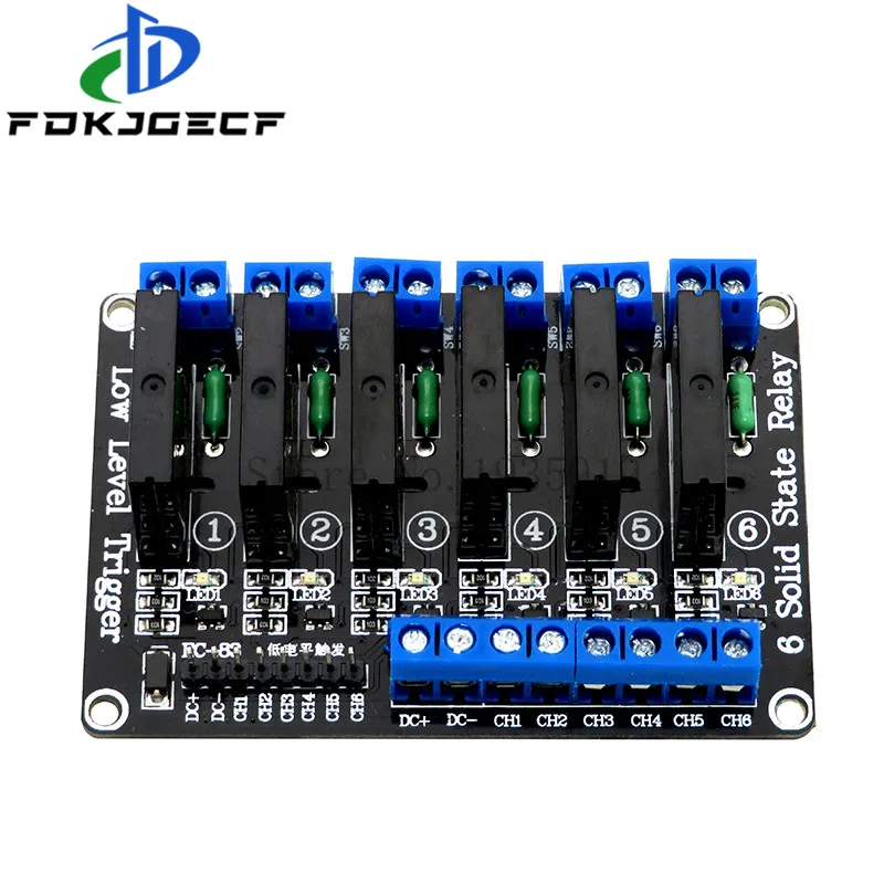 Low Level 5V 6 Channel Solid State Relay Module SSR G3MB-202P 240V 2A Output with Resistive Fuse For Arduino 6 Way