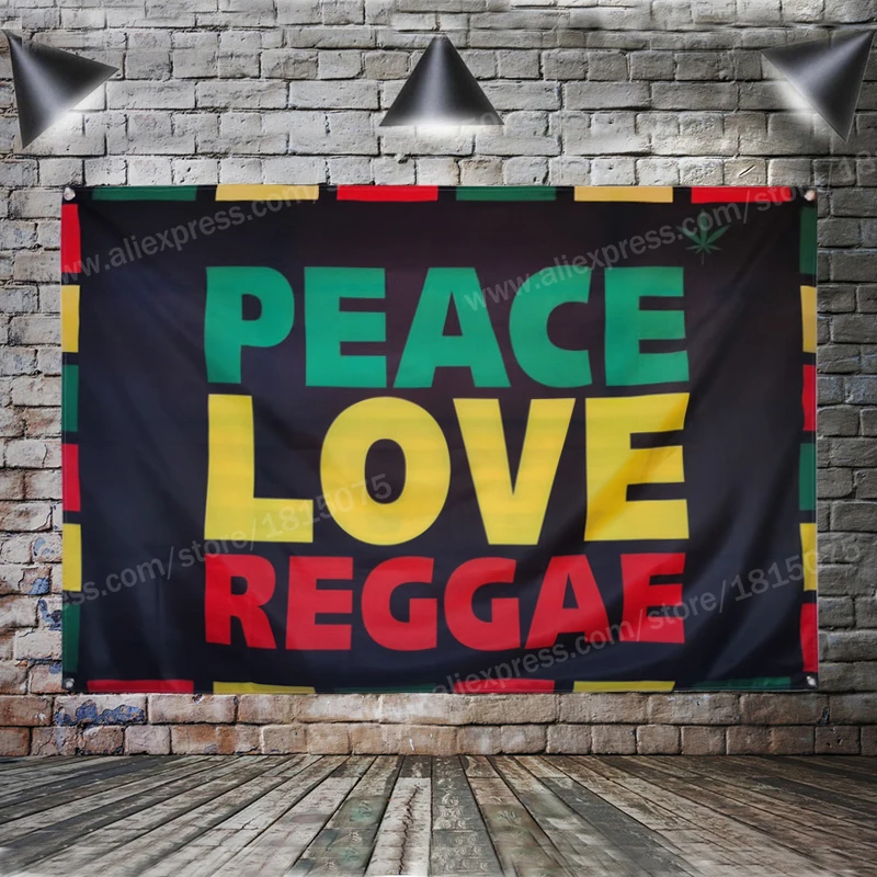 Peace Love Reggae Flag Banner Polyester 5*3FT 144* 96CM Hanging On The Wall 4 Grommets Custom Flag Indoor Rasta