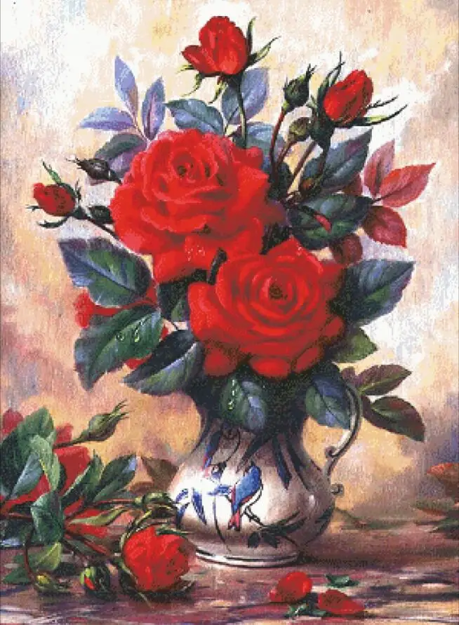 

Ваза с красной розой, посылка для вышивки крестиком, большой цветок, 18 карат, 14 карат, 11 карат, ткань, хлопковая нить, вышивка, сделай сам, рукоделие ручной работы