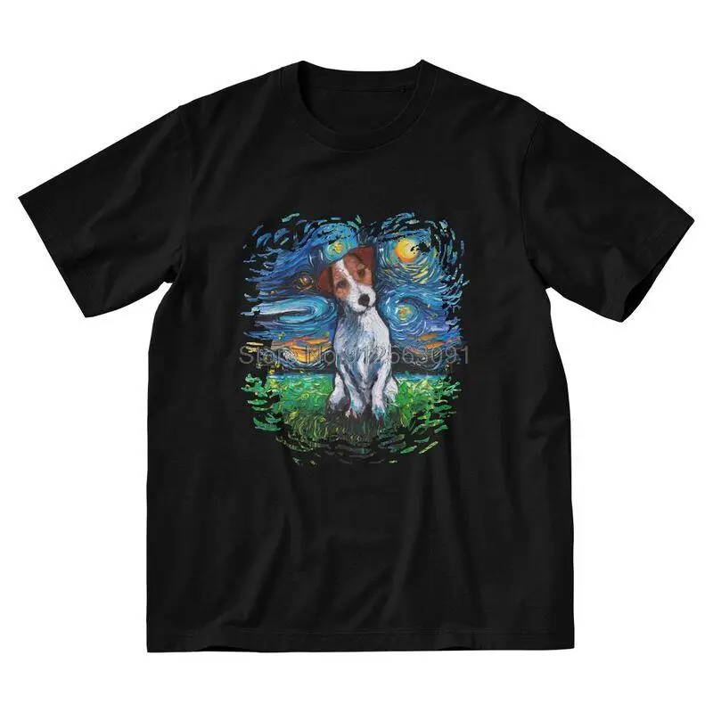 Jack Russell Terrier Night Sky T Shirt for Men Cotton Printed T-shirts Fashion Tshirt Short Sleeve Dog Pet Tees Tops