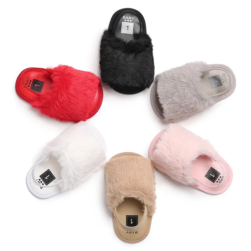 0-18 months summer newborn girl non-slip beginner walker baby furry shoes soft bottom crib shoes baby toddler sandals