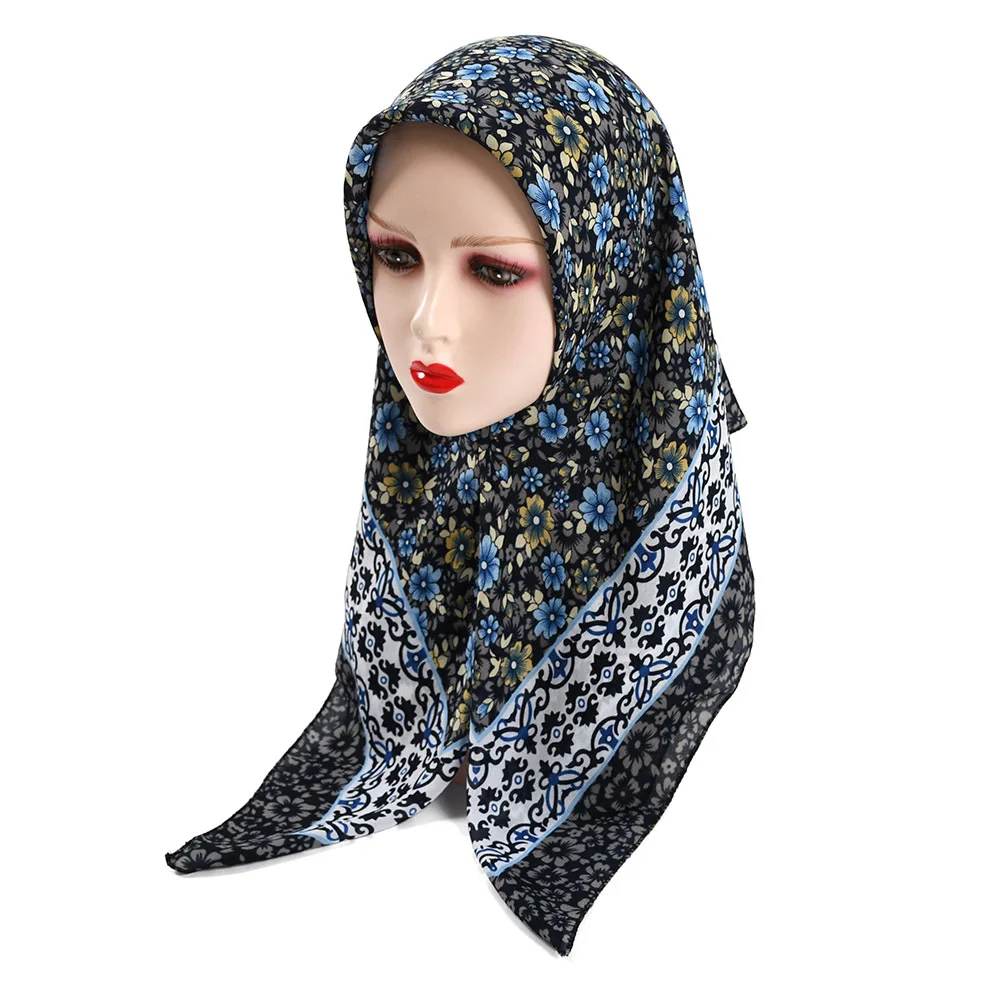 Women Square National Scarf Russian Retro Floral Print Head Scarves Bandana Foulard Femme Muslim Headwraps Hijab Scarf 85 x 85cm