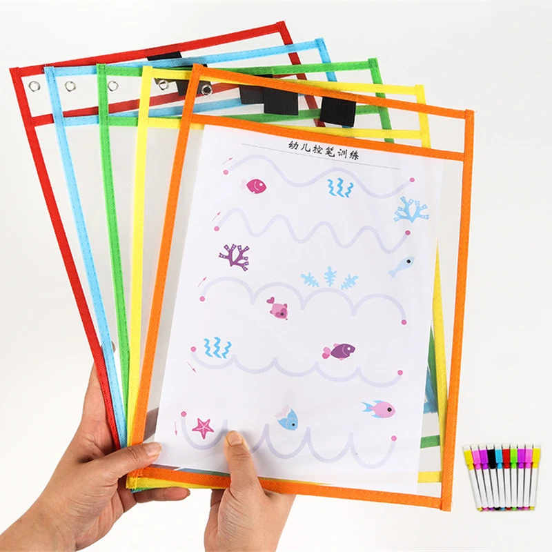 3Pcs/set Transparent Dry Brush Bag Children Reusable DIY Writing Wipe Bag Learning Drawing Toys For Kids Doodle Coloring Toy