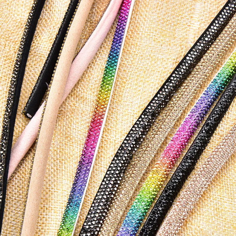 2/5 Yards 5 Rows Rhinestone Tube Sew on Cotton Rope Cord Crystal Diamond Trim DIY Shoes Bikini Shoulder Strap Clothes Decoration