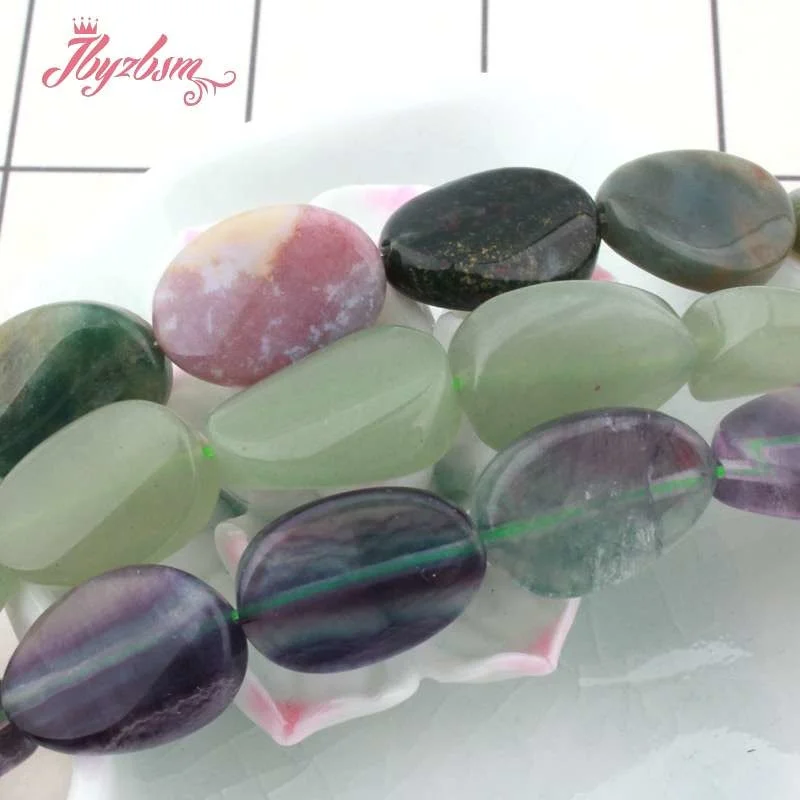 13x18mm Natural Fluorite Quartz Rhodonite Agates Oval Twist Stone Beads For DIY Necklace Jewelry Making Loose 15