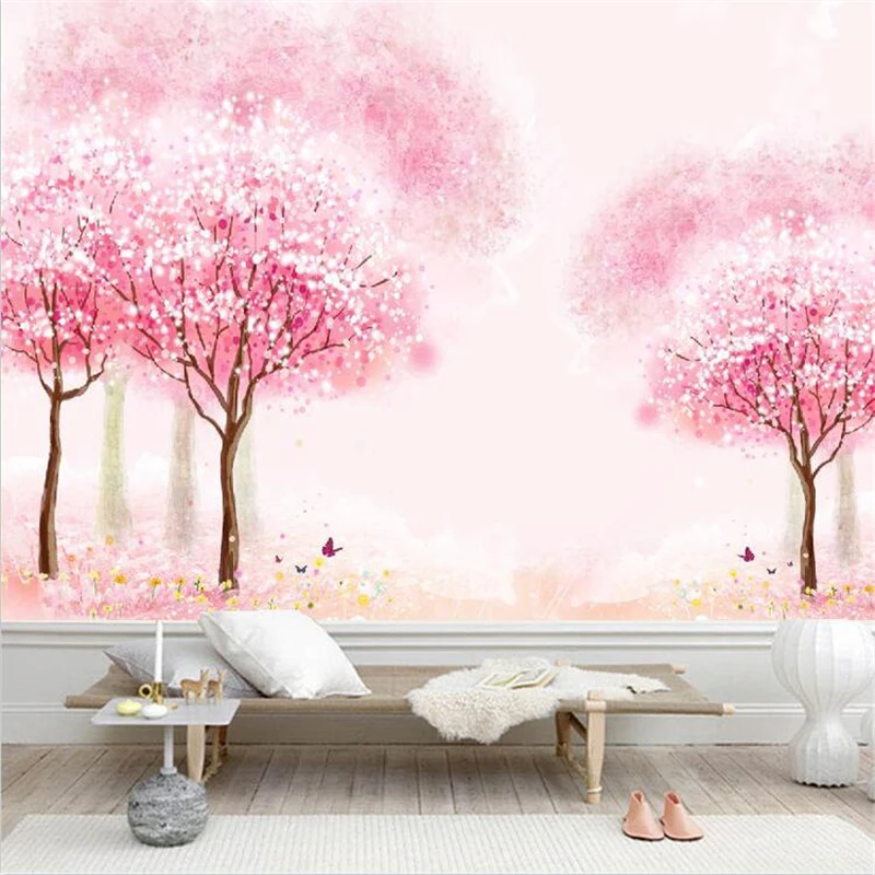 beibehang Japanese-style cherry blossom wallpaper beautiful store decoration background 3D wall paper Girl's room pink romantic