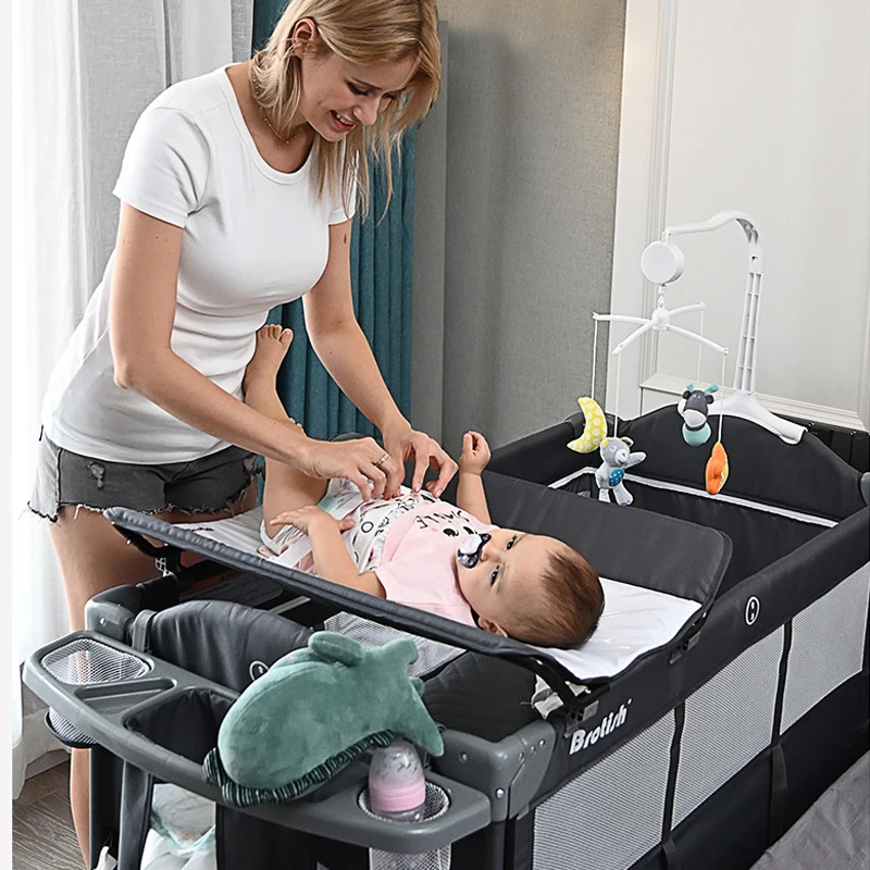 Multifunctional Kid Game Bed Portable Baby Crib for 0-6 years Baby Crib Foldable Baby Bed with Diaper Table Cradle Rocker