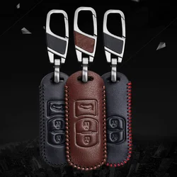 Leather Car Key Cover For Mazda 2 3 Sedan 5 6 CX-7 CX-9 MX-5 Miata CX-3 CX-5 3 Button Smart Remote Control Fob Case Keychain Bag