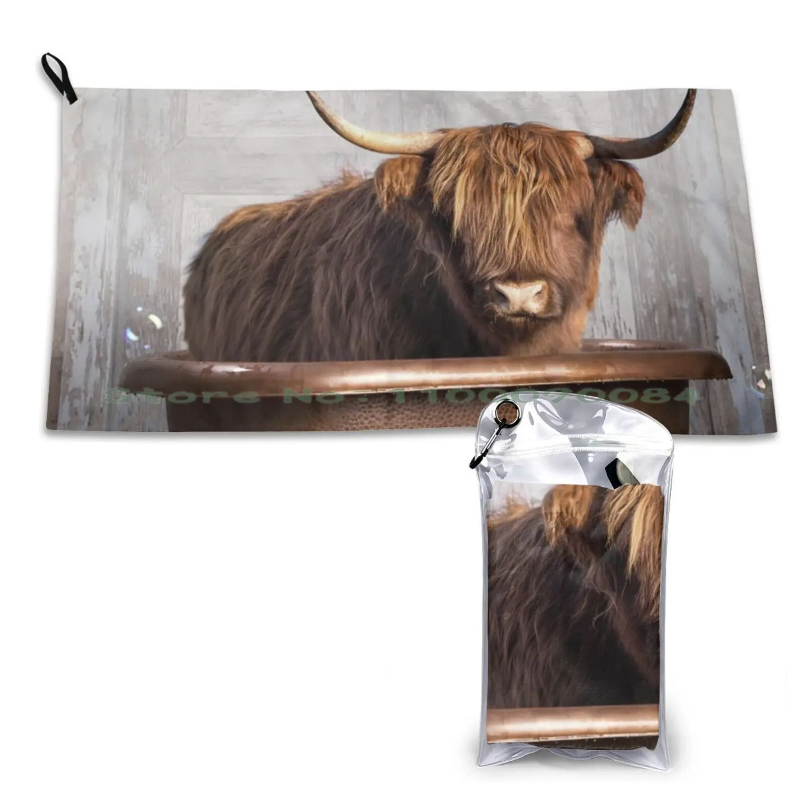 Highland Cow Quick Dry Towel Gym Sports Bath Portable Highland Cow Bull Bathroom Bathtub Clawfoot Shampoo Bath Time Children