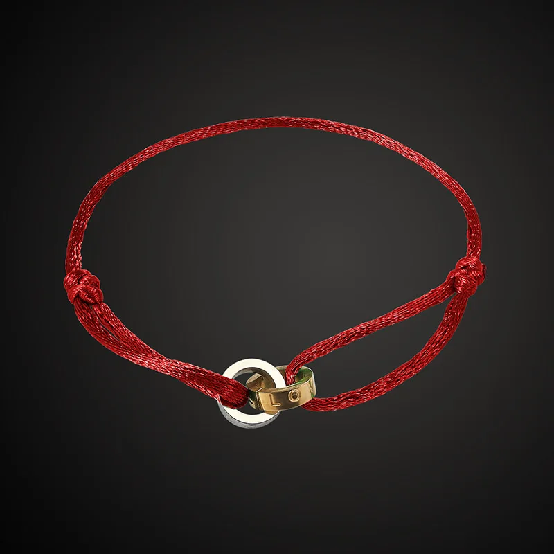 Vankeliif brand Simple stainless steel two circle unisex bracelet handmade red rope classic fashion jewelry best gift