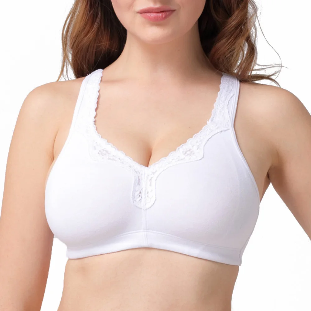 Wire free Non Padded Lace Trim Plus Size Wirefree Cotton Bra Women Soft Cup Sleeping Underwear Minimizer Bra C D E F G H I