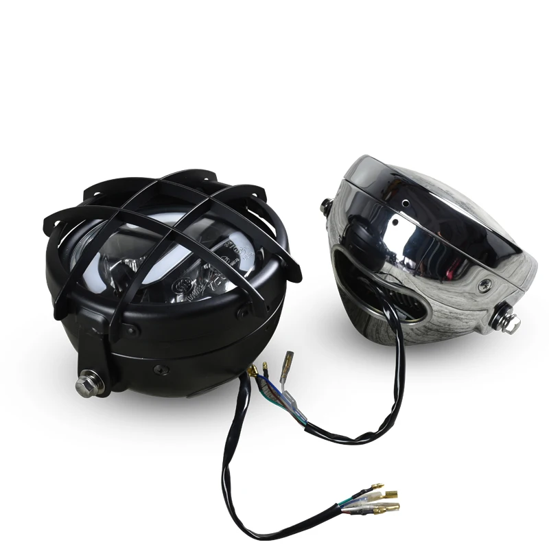 E-stamp 6.5 Inch Universal Retro Motorcycle Modification LED Headlight with Grille Cover Warm Temperatur Driving Light GN125 250