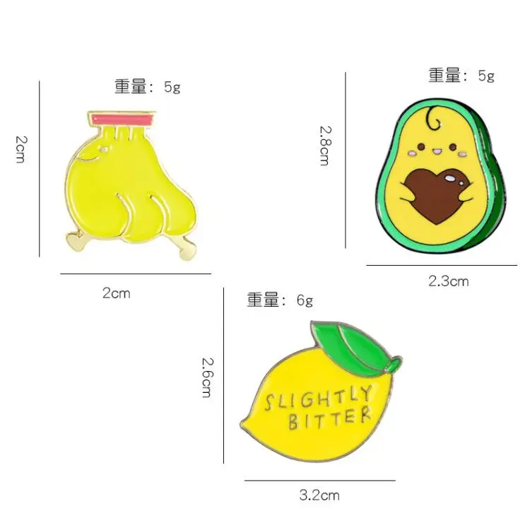 9 Pcs/Set Pin Lemon Banana Pin Avocado Pineapple Pear Peach BroochLapel Badge Cute Summer fruit Jewelry Gifts for children