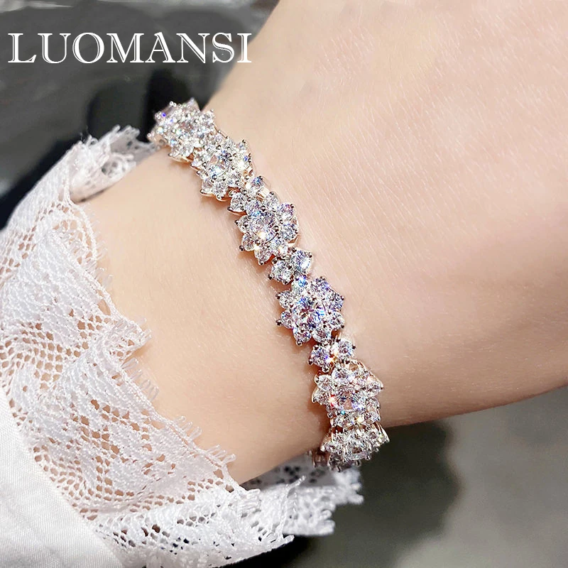 Luomansi Real S925 Silver Sun Flower Bracelet High Carbon Diamond Gemstone Bracelet for Women Jewelry Wholesale 16.5 CM