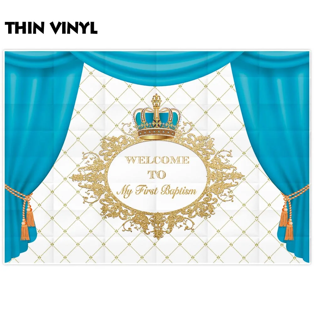 Allenjoy photophone backdrop Birthday child blue curtain crown golden lattice baptism photographic background photobooth