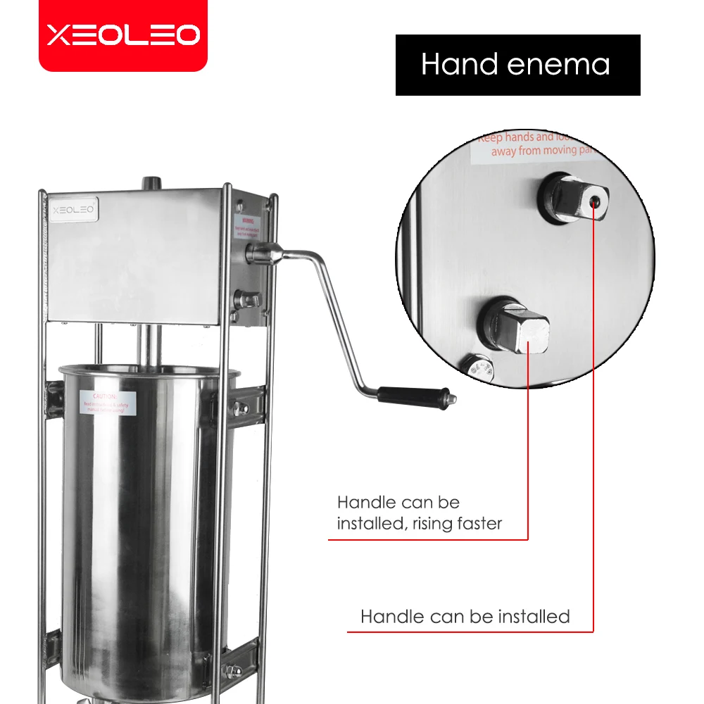 XEOLEO 10 л ручная насадка для колбас из нержавеющей стали, вертикальная машина для изготовления колбас, 5 наполнительных ворон для рекламы