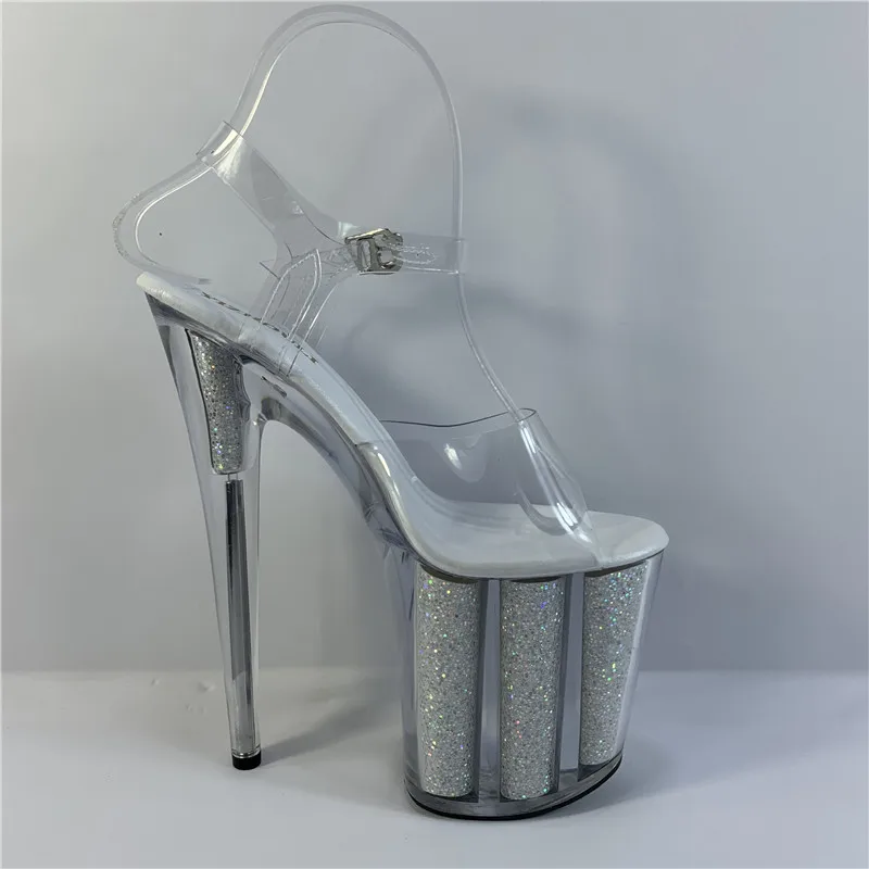 20 cm sexy transparent platform sequined decoration, 8 inch stiletto banquet nightclub shoes/pole dancing model sandals